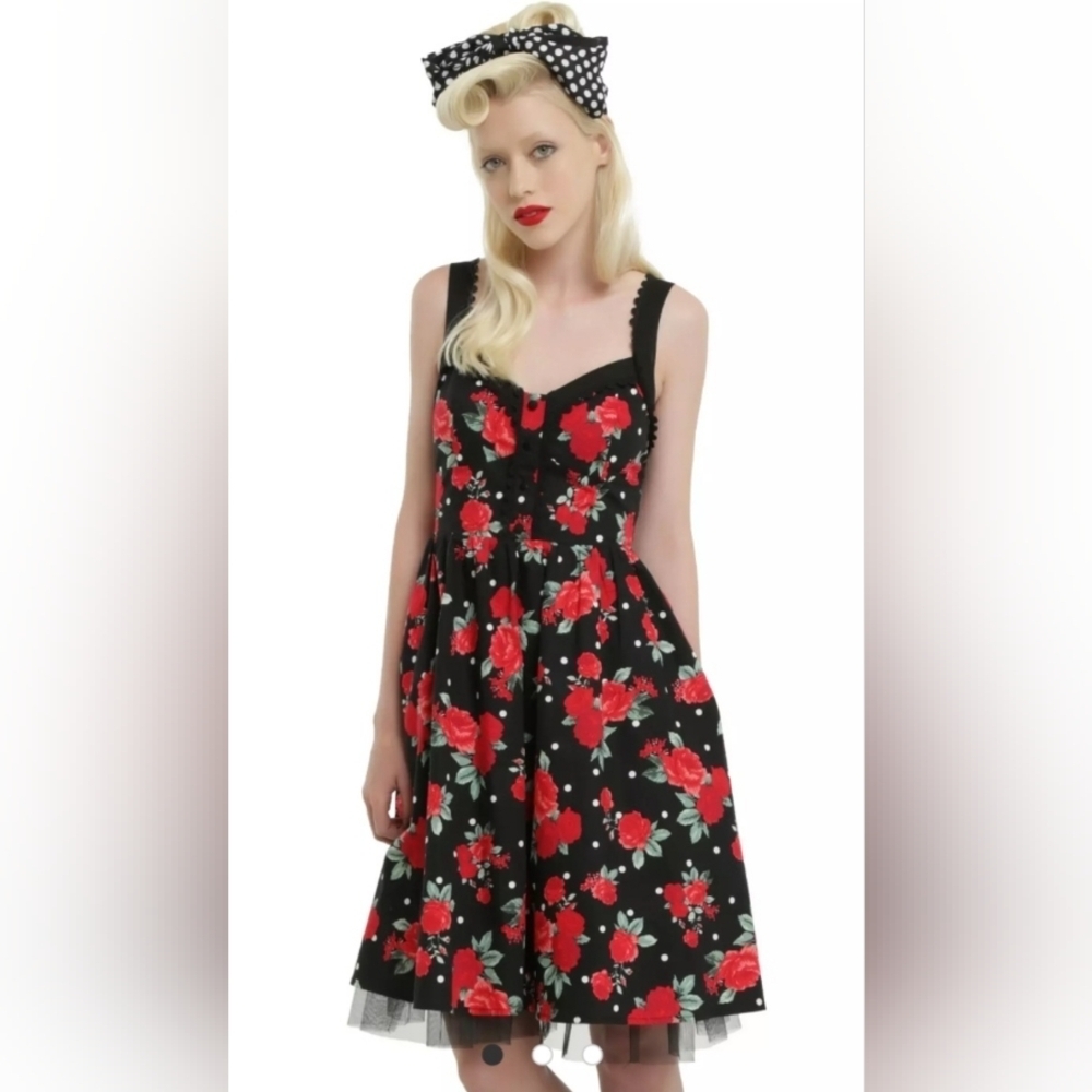 Hot Topic Black & White Polka Dot Floral black tulle Dress size small